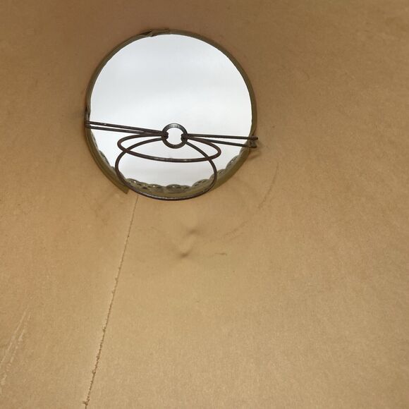 vtg lamp shade fabric with metal edges trim clip on mid century neutral empire - Picture 5 of 11